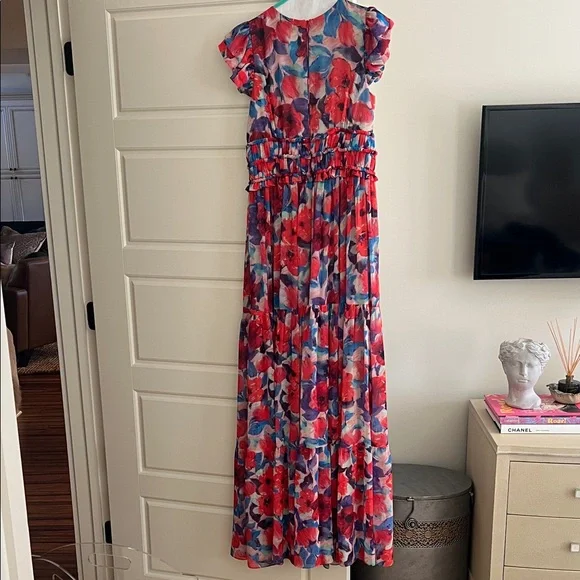 PATBO Violet V-neck Flutter-sleeve Maxi sunDress In Cherry sz 6 - Picture 6 of 6